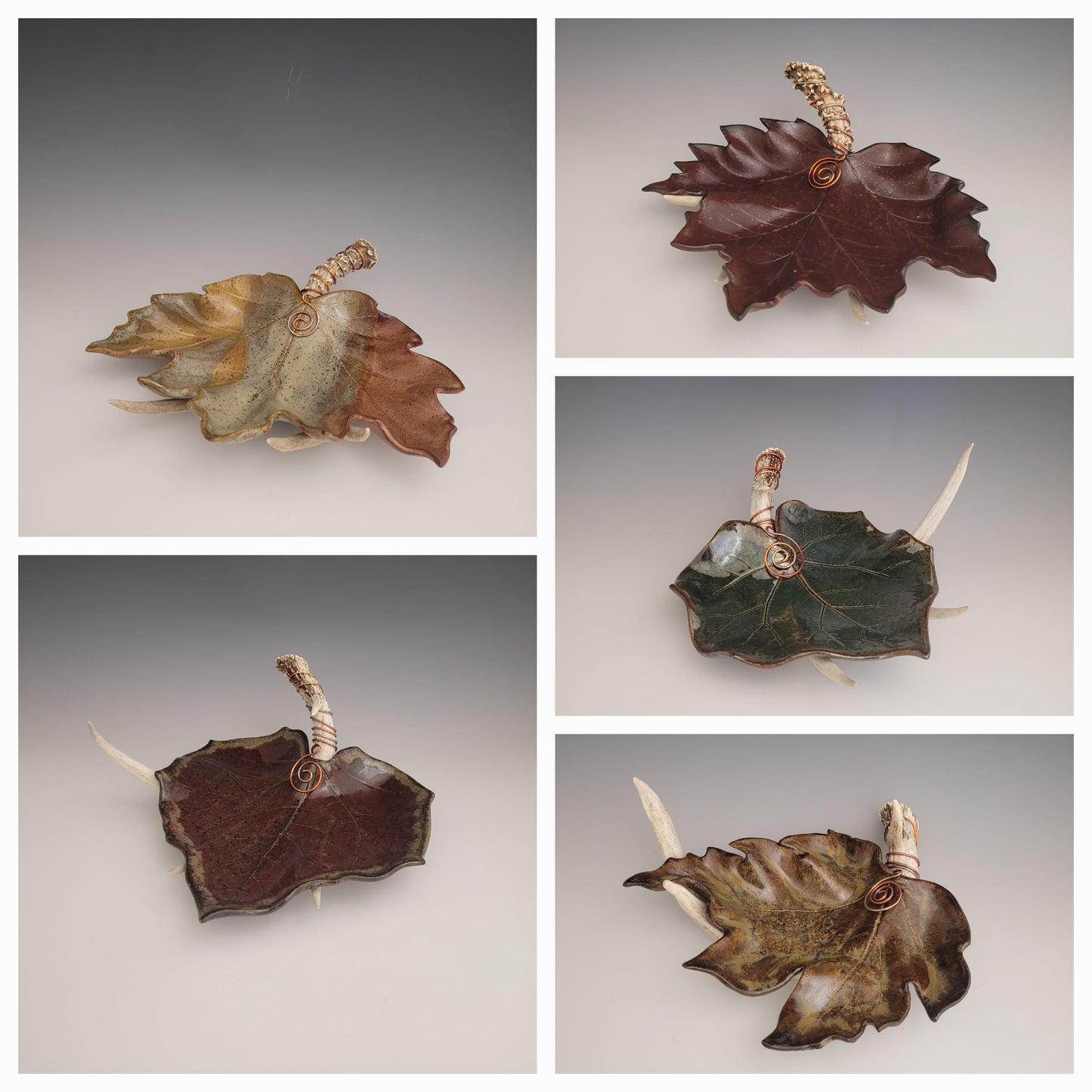 Ceramic Leaf on Deer Antler by Muddy Creek Studio