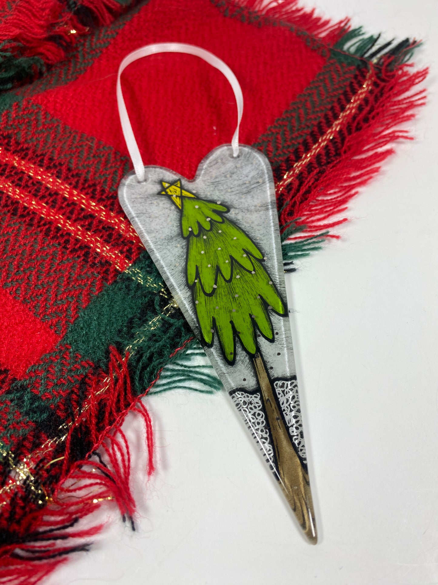 Heart/Tree Ornament fused glass suncatcher by Silly Dog Art Glass