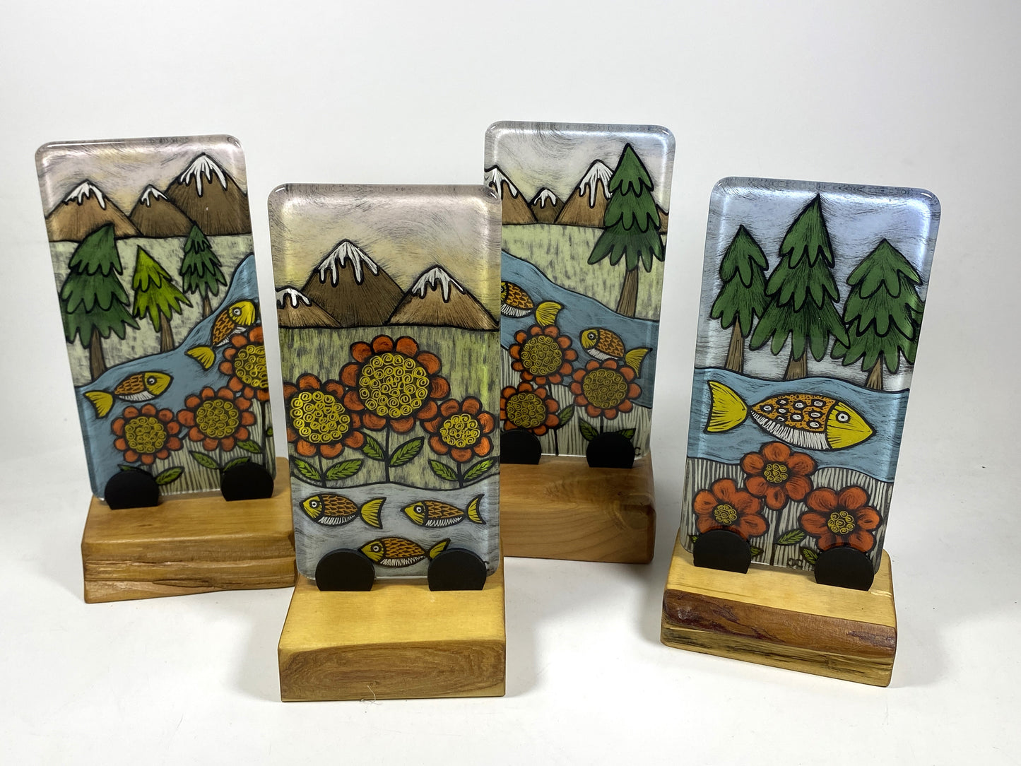3x6 Tile with Wood Stand by Silly Dog Art Glass