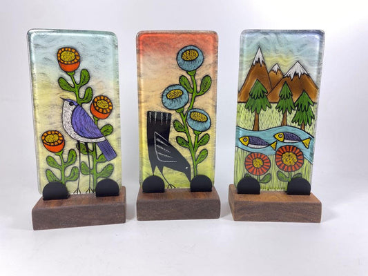 3x6 Tile with Wood Stand by Silly Dog Art Glass