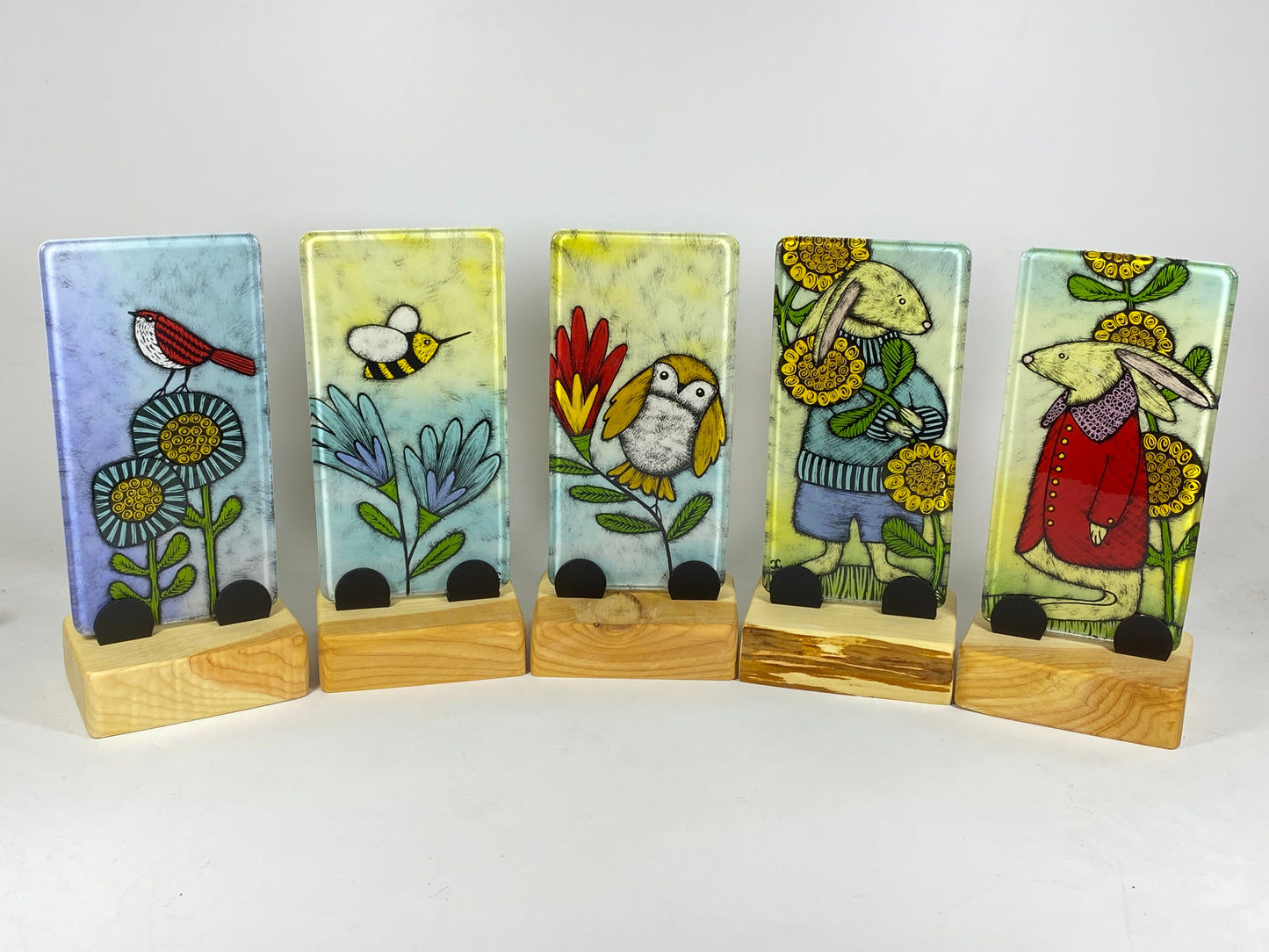 3x6 Tile with Wood Stand by Silly Dog Art Glass