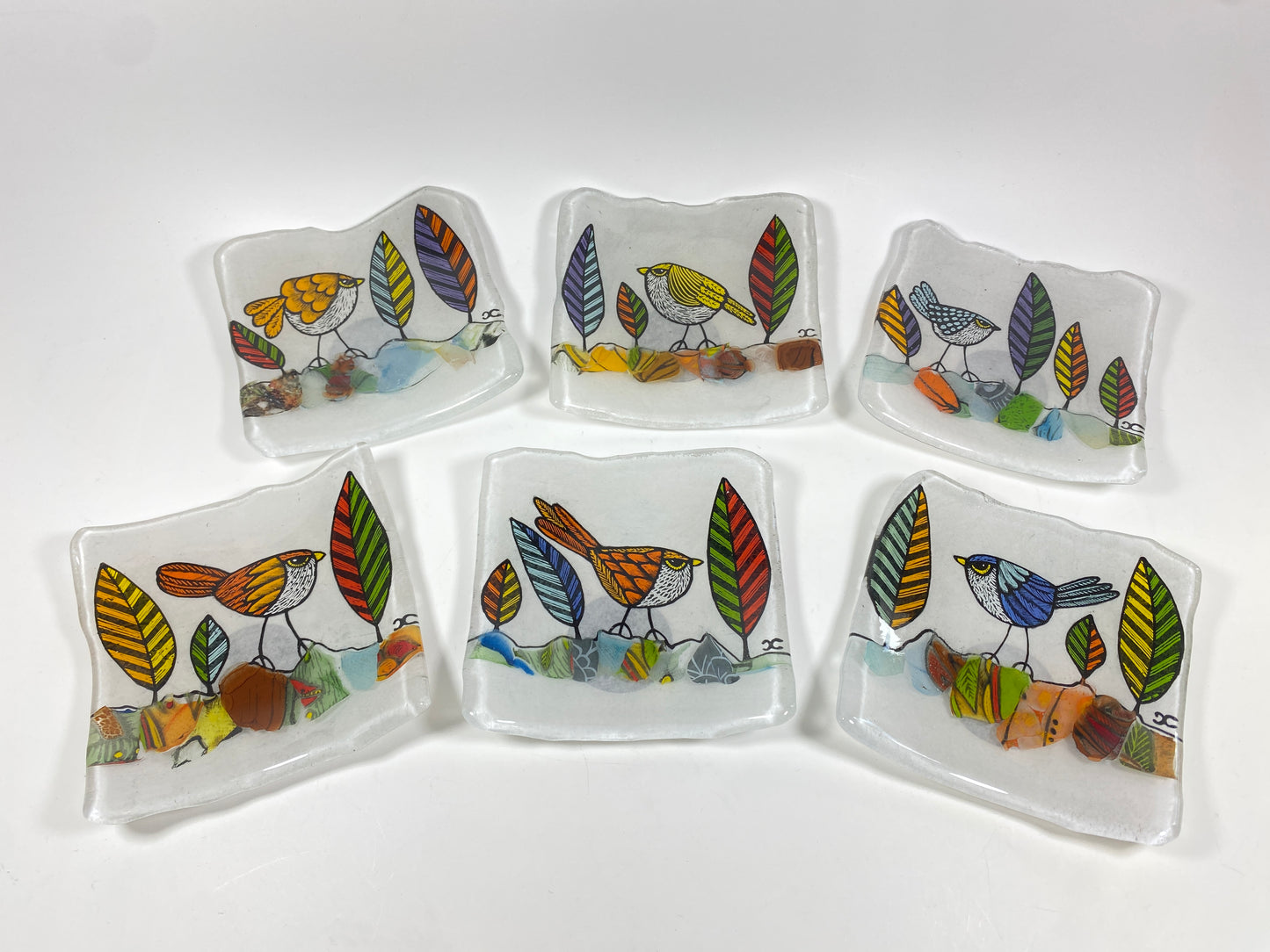 4.5 x 4.5 Plate Feather Series by Silly Dog Art Glass