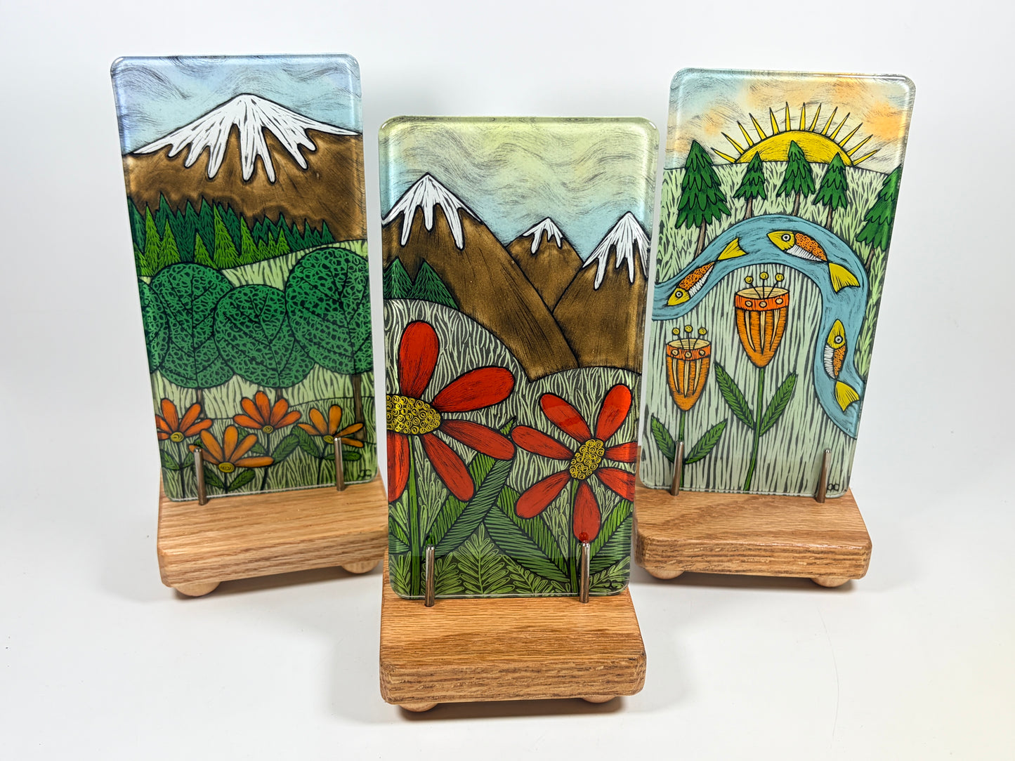 4x8 Tile with Wood Stand by Silly Dog Art Glass