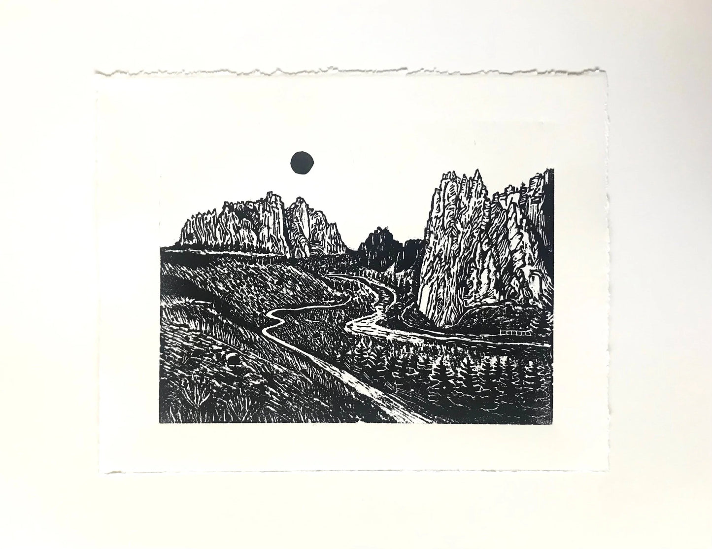 Smith Rock - Woodcut Print by Kelsi Cross