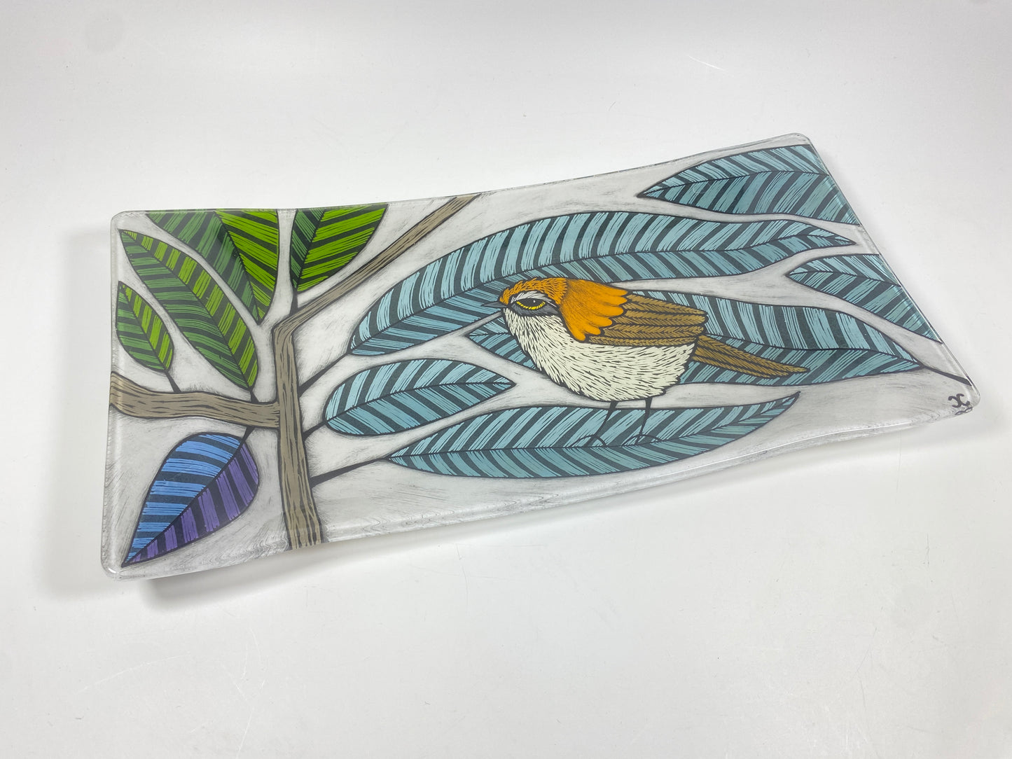6x12 tray Feather Series by Silly Dog Art Glass