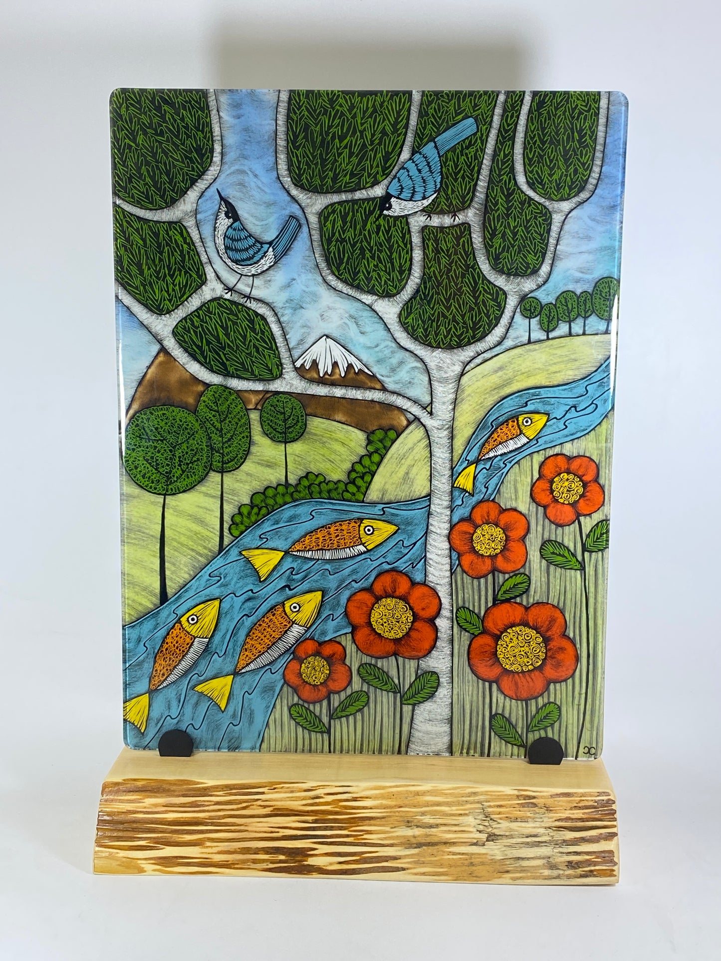 8x12 Tile with Wood Stand by Silly Dog Art Glass