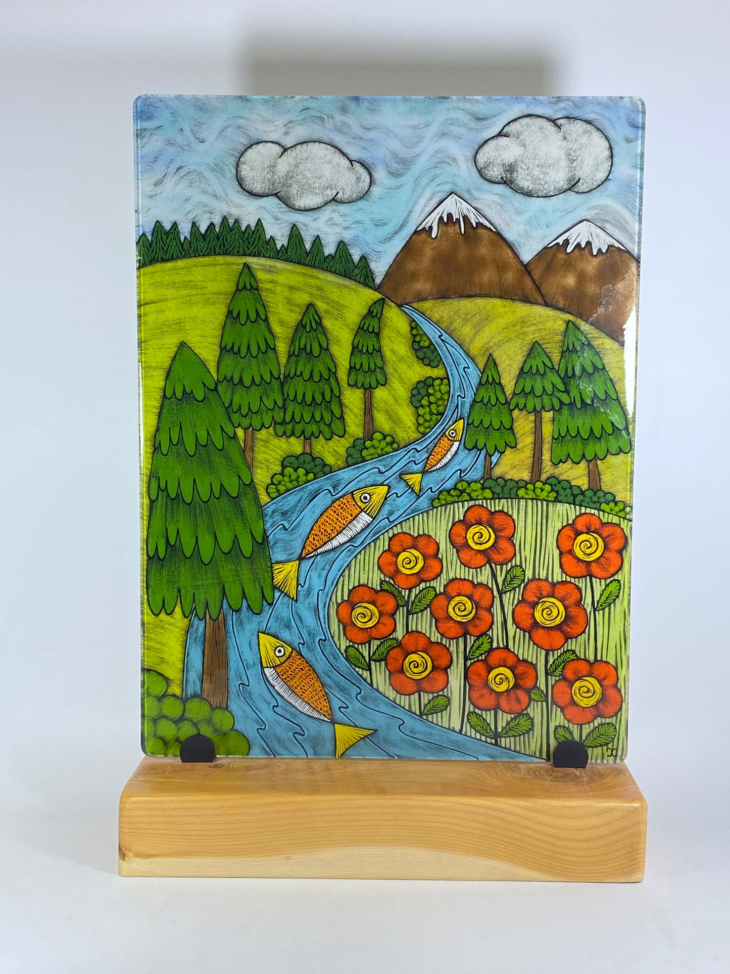 8x12 Tile with Wood Stand by Silly Dog Art Glass