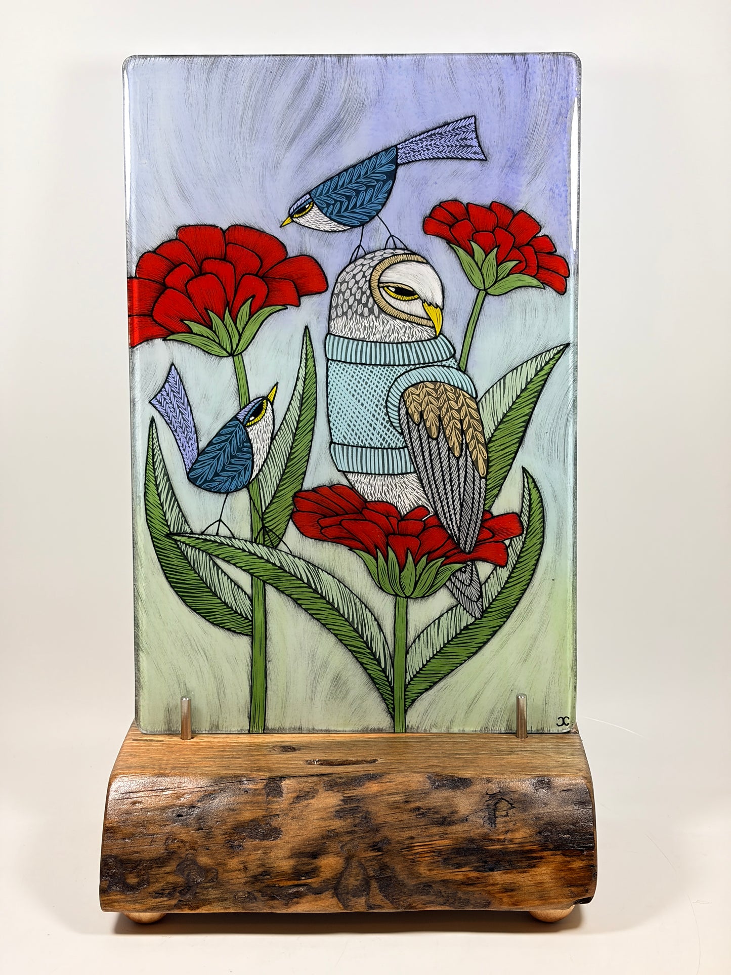 8x12 Tile with Wood Stand by Silly Dog Art Glass