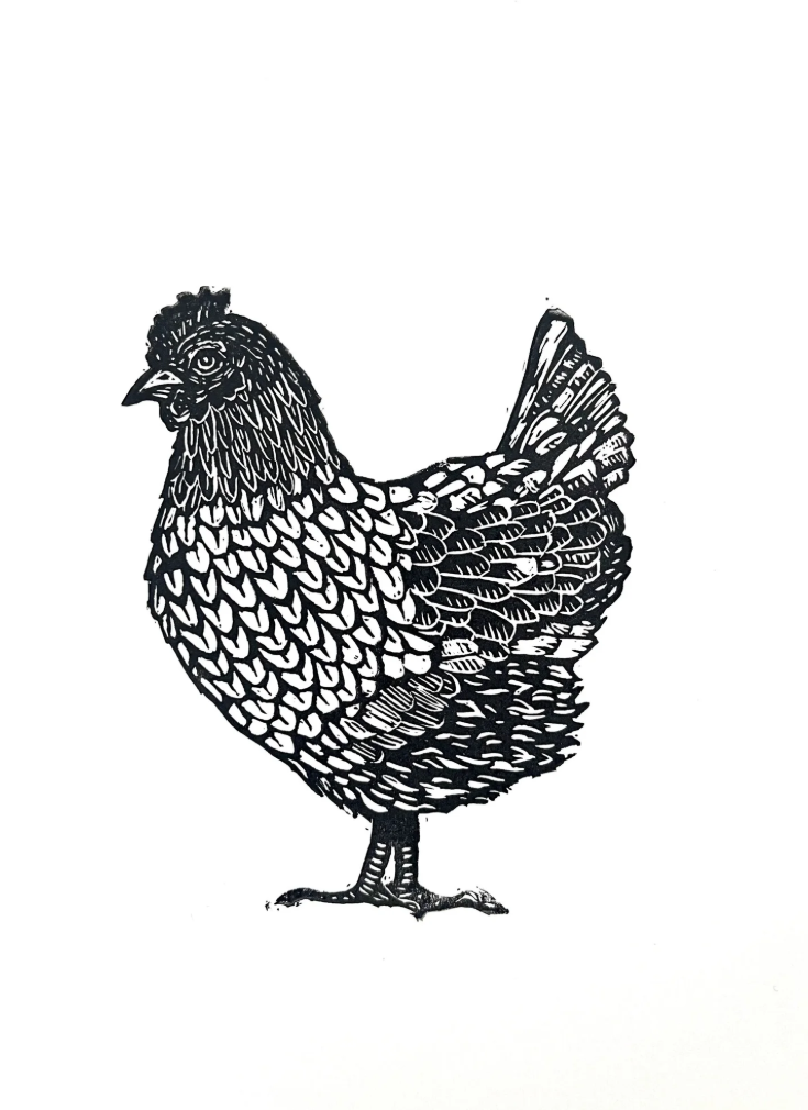 Little Hen - linocut Print by Kelsi Cross