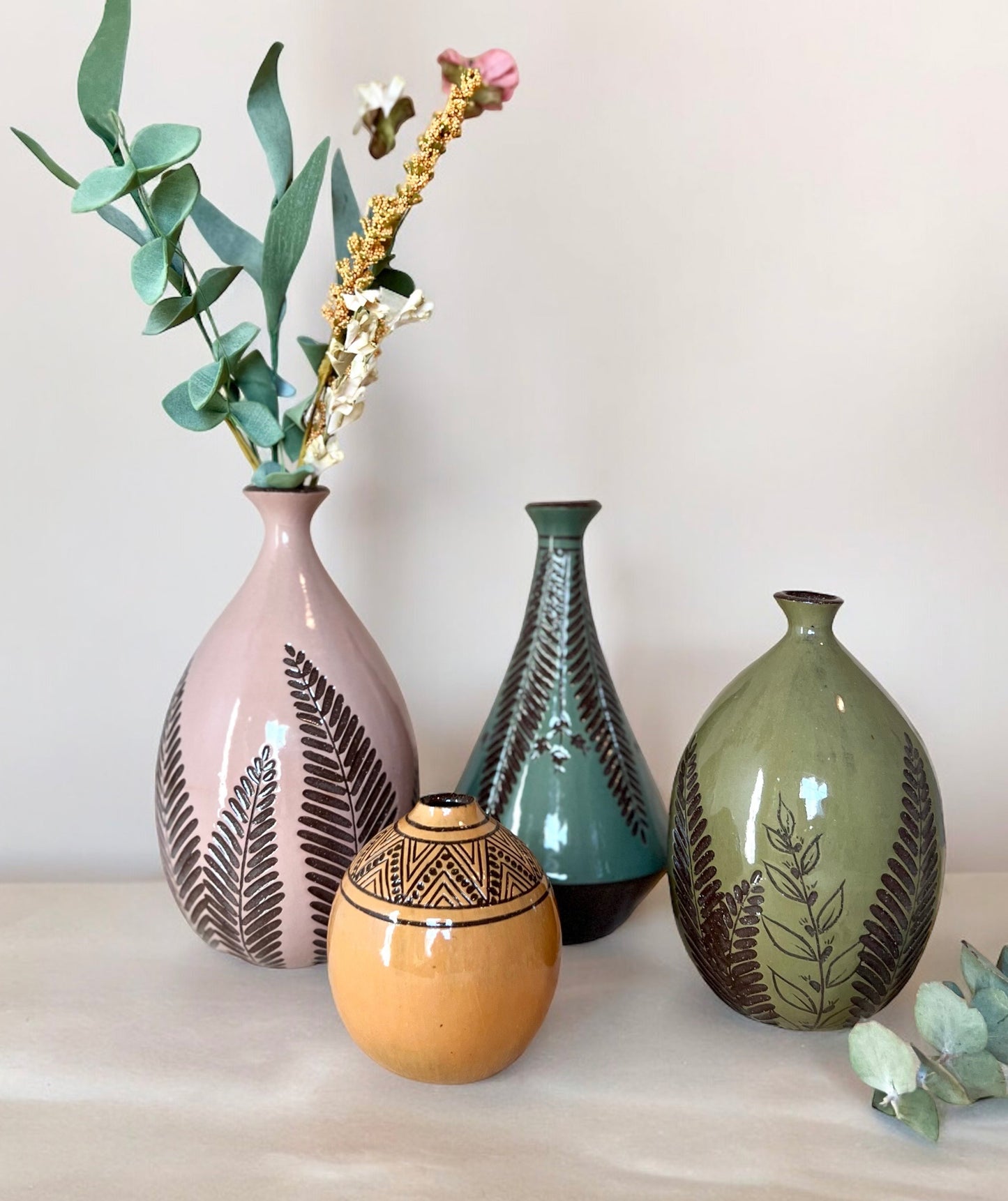Floral Design Vase by KF Stoneware