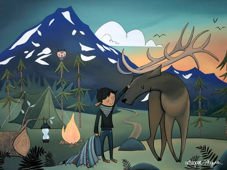 Mountain Elk and Boy #31 print by Megan Marie Myers