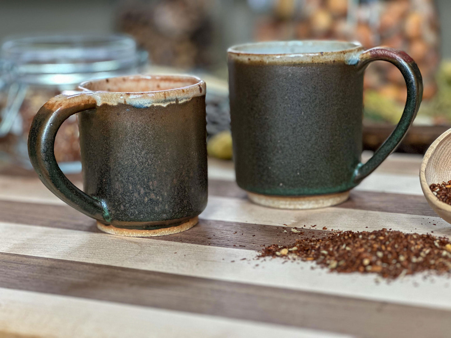 Plotline Perk / Dark Green Brown Mugs by Novel Pottery