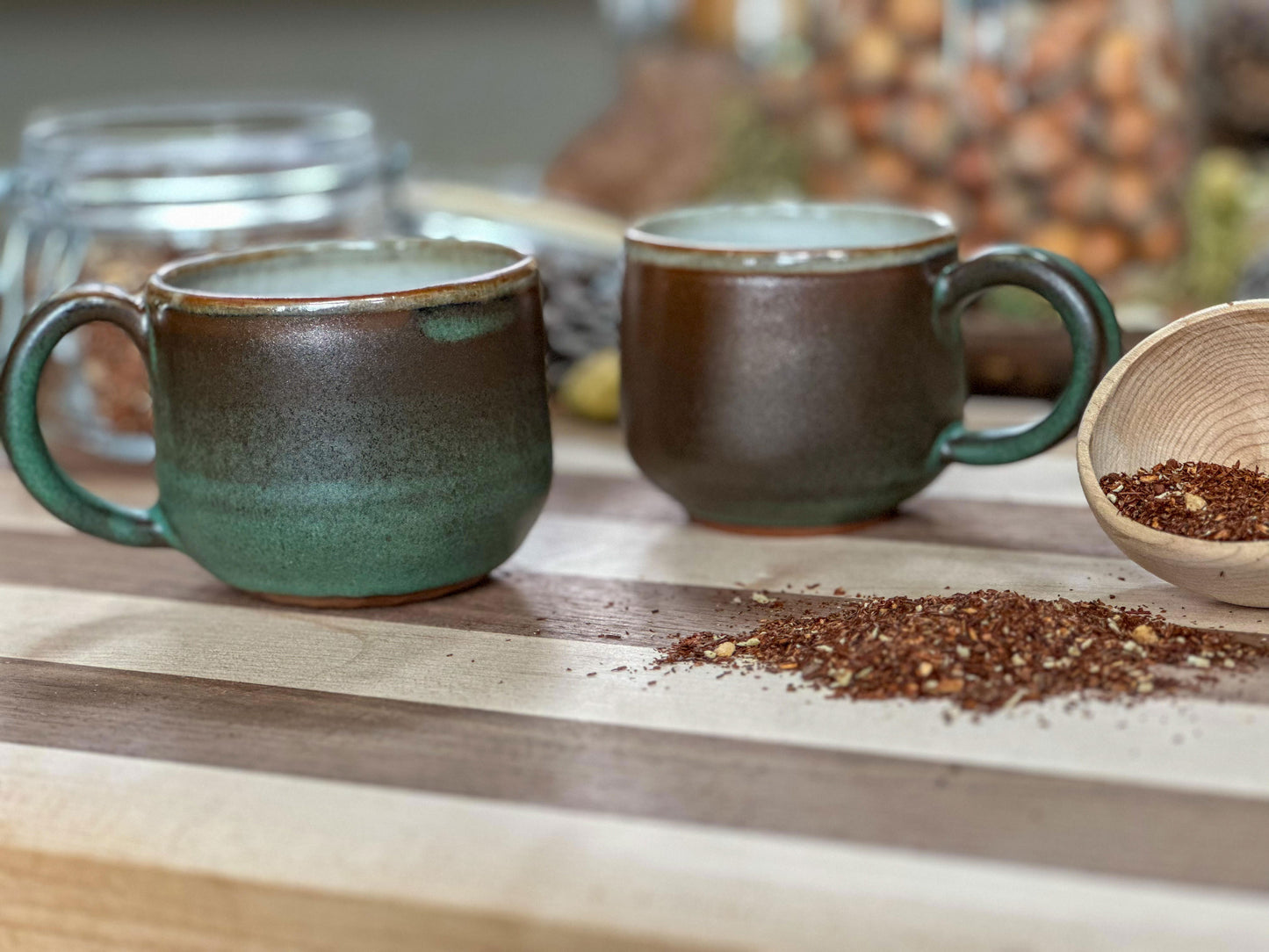 Plotline Perk / Dark Green Brown Mugs by Novel Pottery