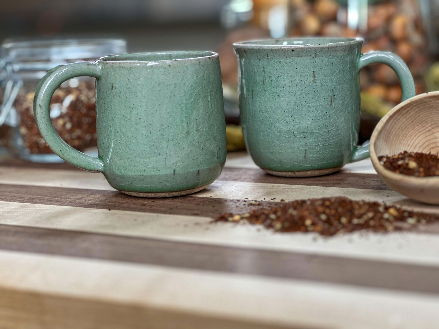 Writers Retreat / Green Celadon Mugs by Novel Pottery