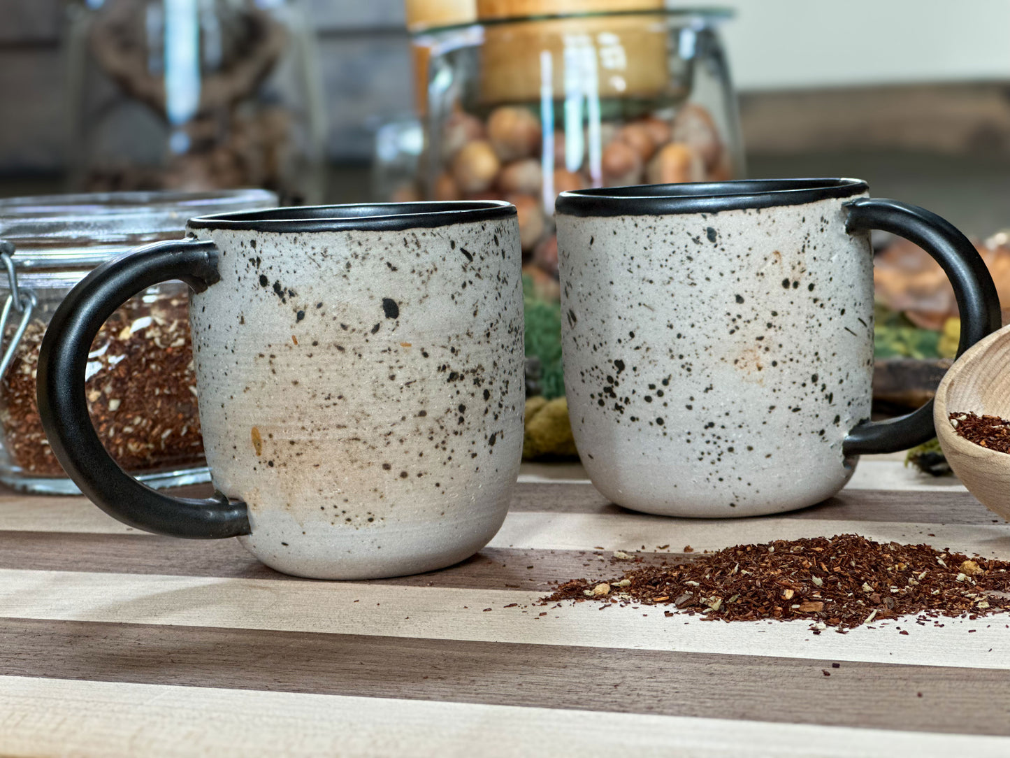 Ink and Quill / Black Speckled Mugs by Novel Pottery