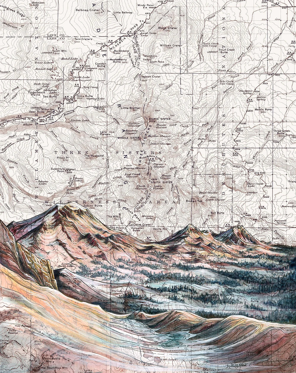 Three Sisters Alpenglow Print by Katie Jeanne Reim / Final Switchback