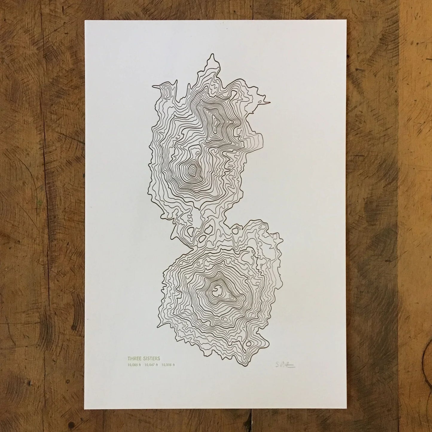 Framed - Three Sisters Topographic Map Letterpress Print by Green Bird Press