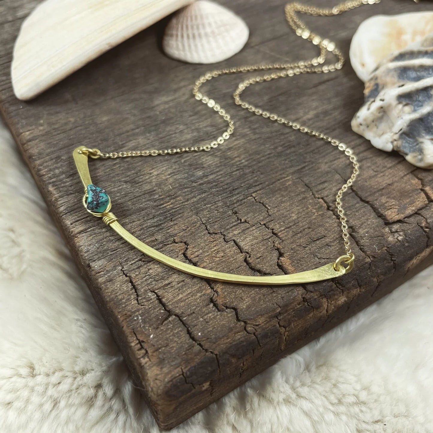 Single Stone Bar Necklace - Brass by Mitch Jewelry
