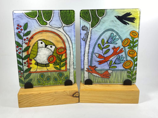 6x8 Tile with Wood Stand by Silly Dog Art Glass