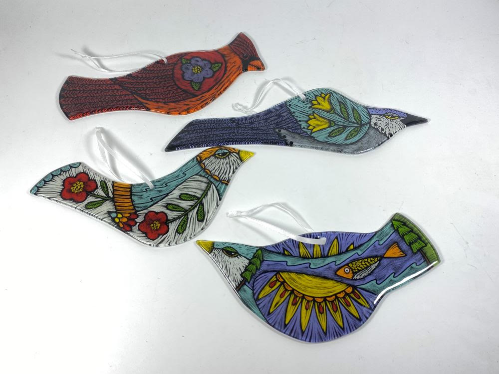 Folk Art Bird fused glass suncatcher by Silly Dog Art Glass