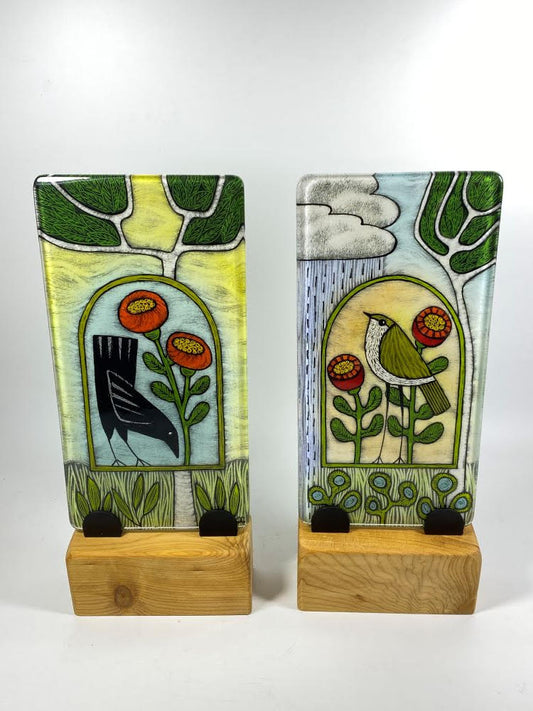 4x8 Tile with Wood Stand by Silly Dog Art Glass