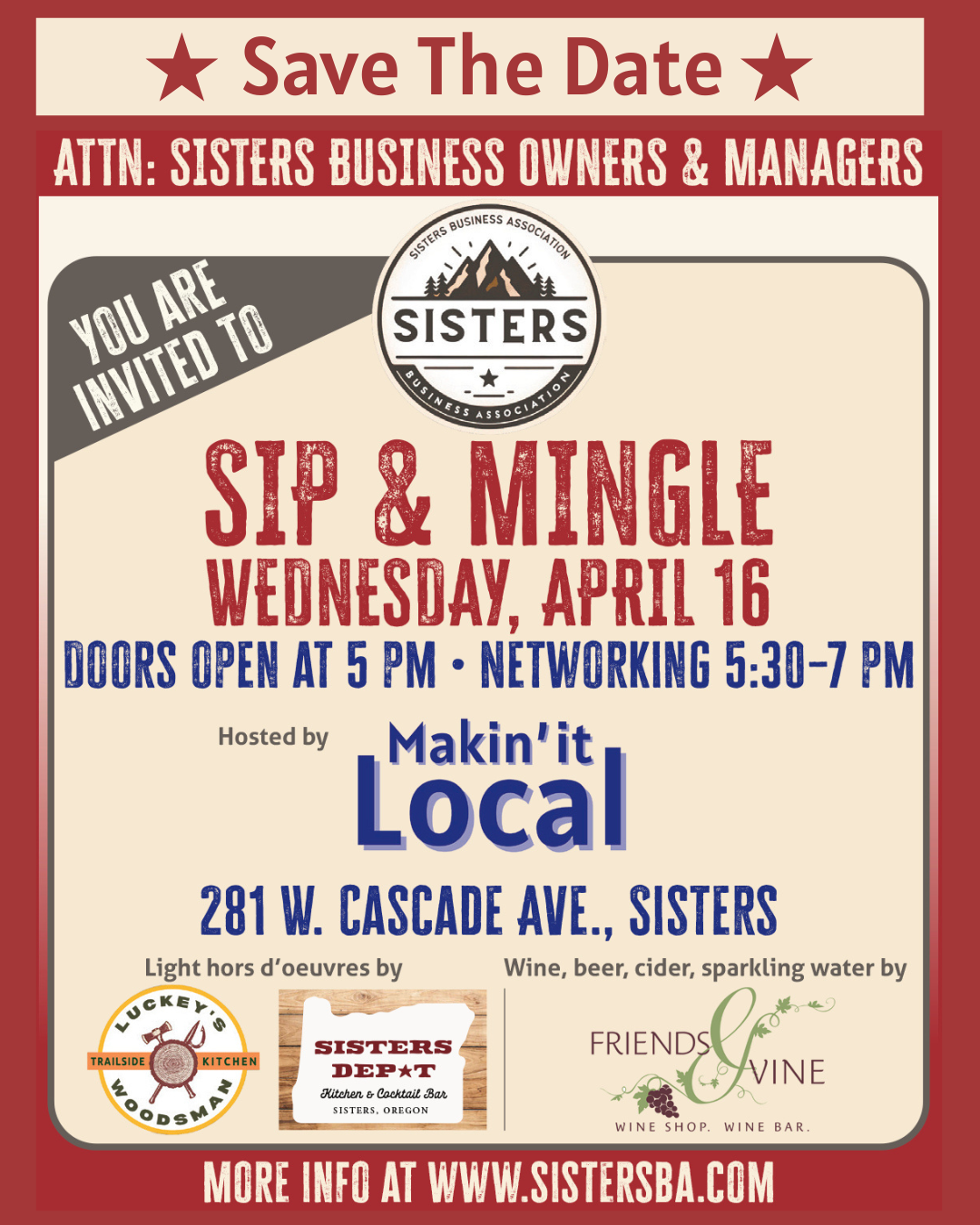 Makin’ it Local Hosts the April Sisters Business Association Sip and Mingle  – Wednesday, April 16, 2025