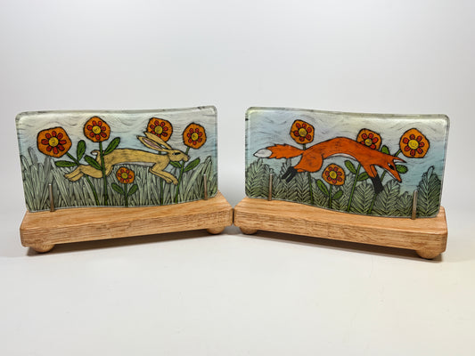 4x8 Curved Tile with Wood Stand by Silly Dog Art Glass