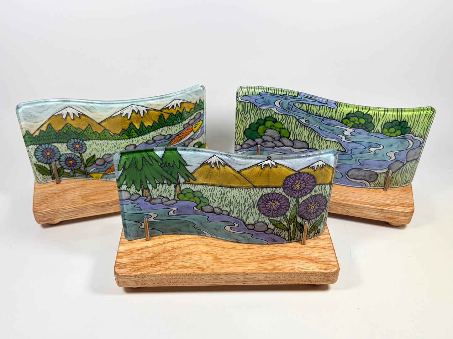 4x8 Curved Tile with Wood Stand by Silly Dog Art Glass