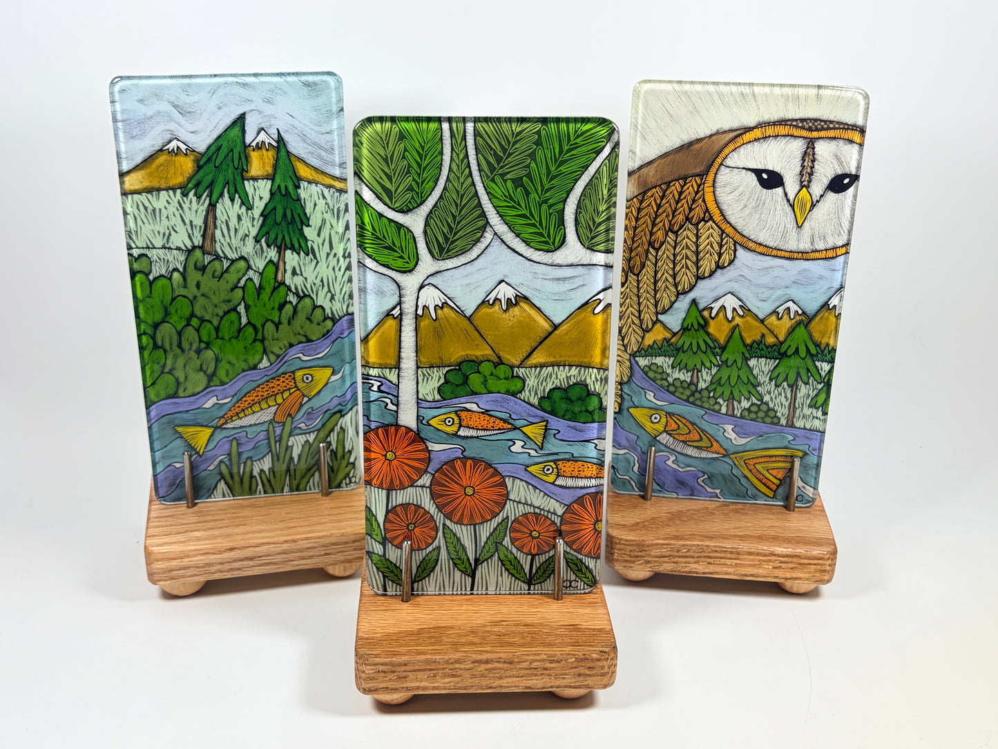 4x8 Tile with Wood Stand by Silly Dog Art Glass