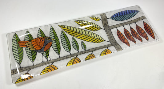 6x18 tray Feather Series by Silly Dog Art Glass