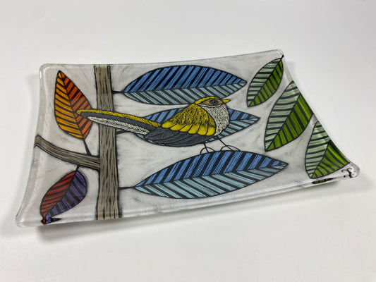 6x9 tray Feather Series by Silly Dog Art Glass