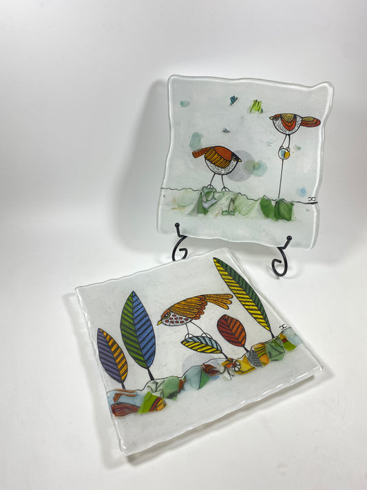 8x8 Plate Feather Series by Silly Dog Art Glass