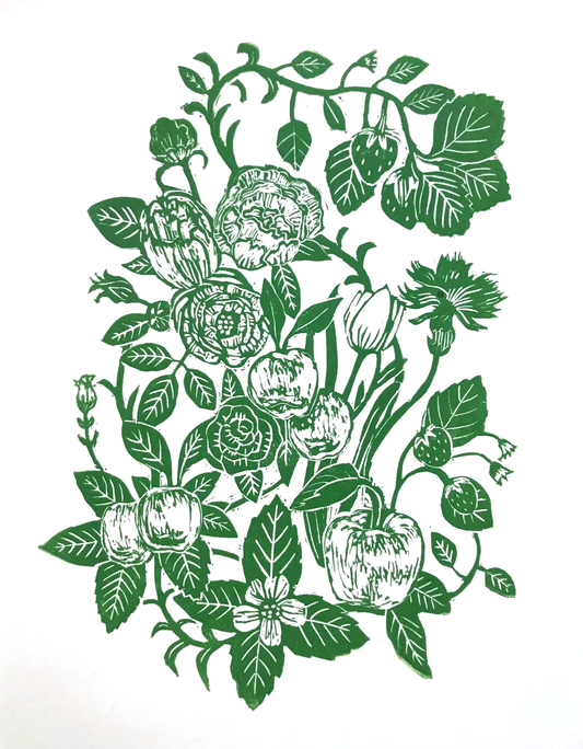 Bear Fruit  - linocut Print by Kelsi Cross