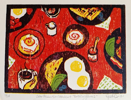 Breaking Bread - Woodcut Print by Kelsi Cross