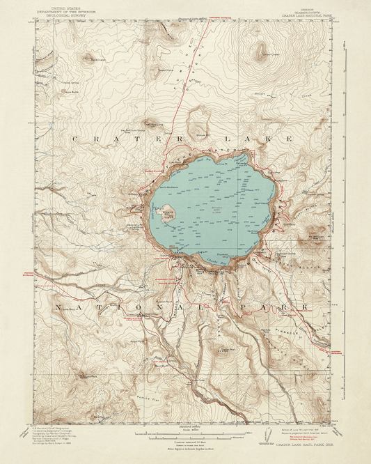 Crater Lake - 1886 Topographic Vintage Map