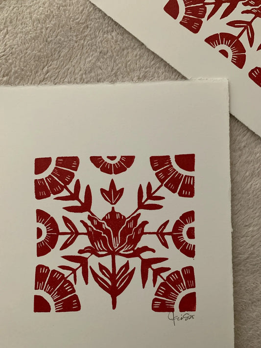 Red Tulip - linocut Print by Kelsi Cross