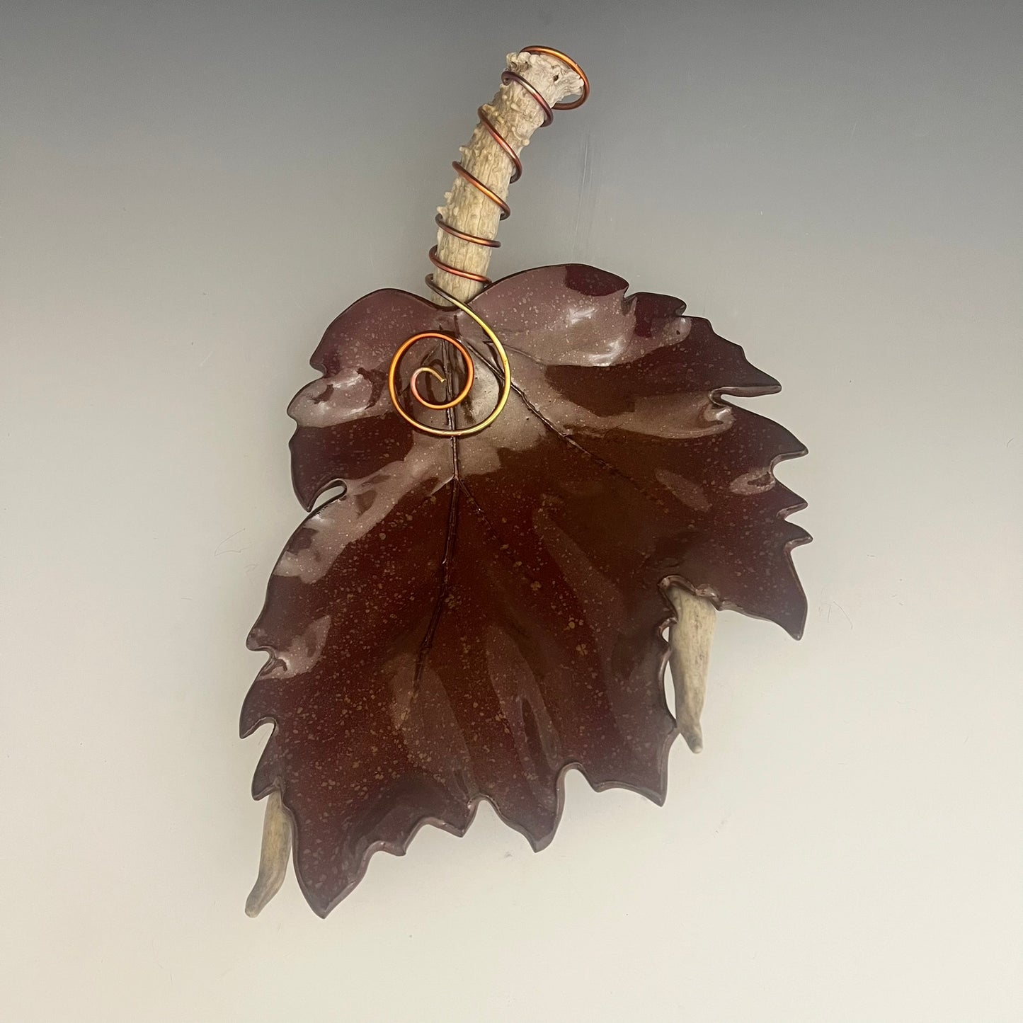 Ceramic Leaf on Deer Antler by Muddy Creek Studio