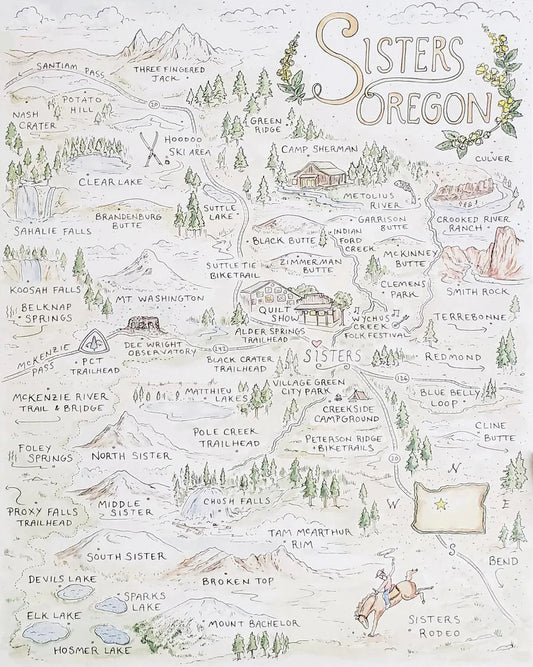 Sisters Oregon Map by Hikerbooty