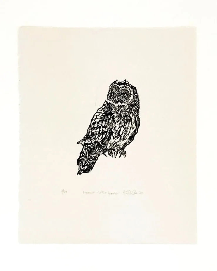 Little Hooter - linocut Print by Kelsi Cross