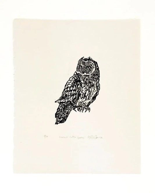 Little Hooter - linocut Print by Kelsi Cross