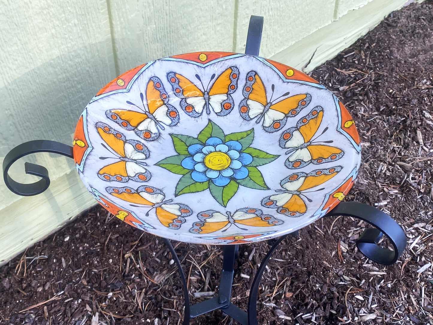 14" Bird/Bee/Butterfly Bath by Silly Dog Art Glass - Special Order