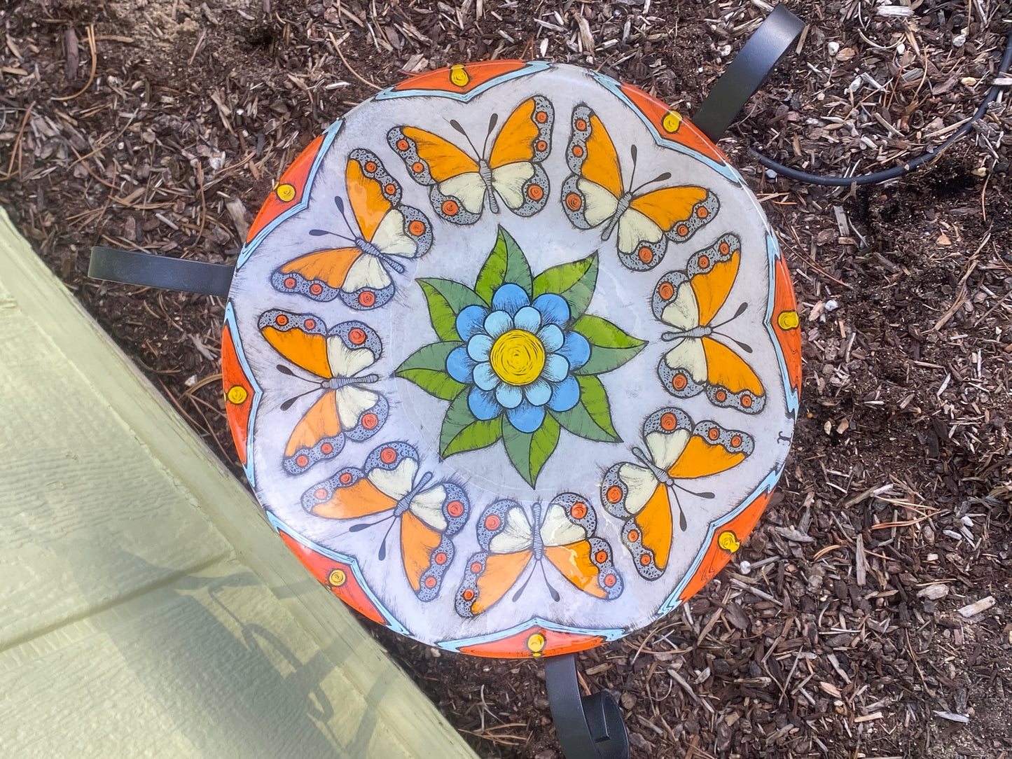 14" Bird/Bee/Butterfly Bath by Silly Dog Art Glass - Special Order