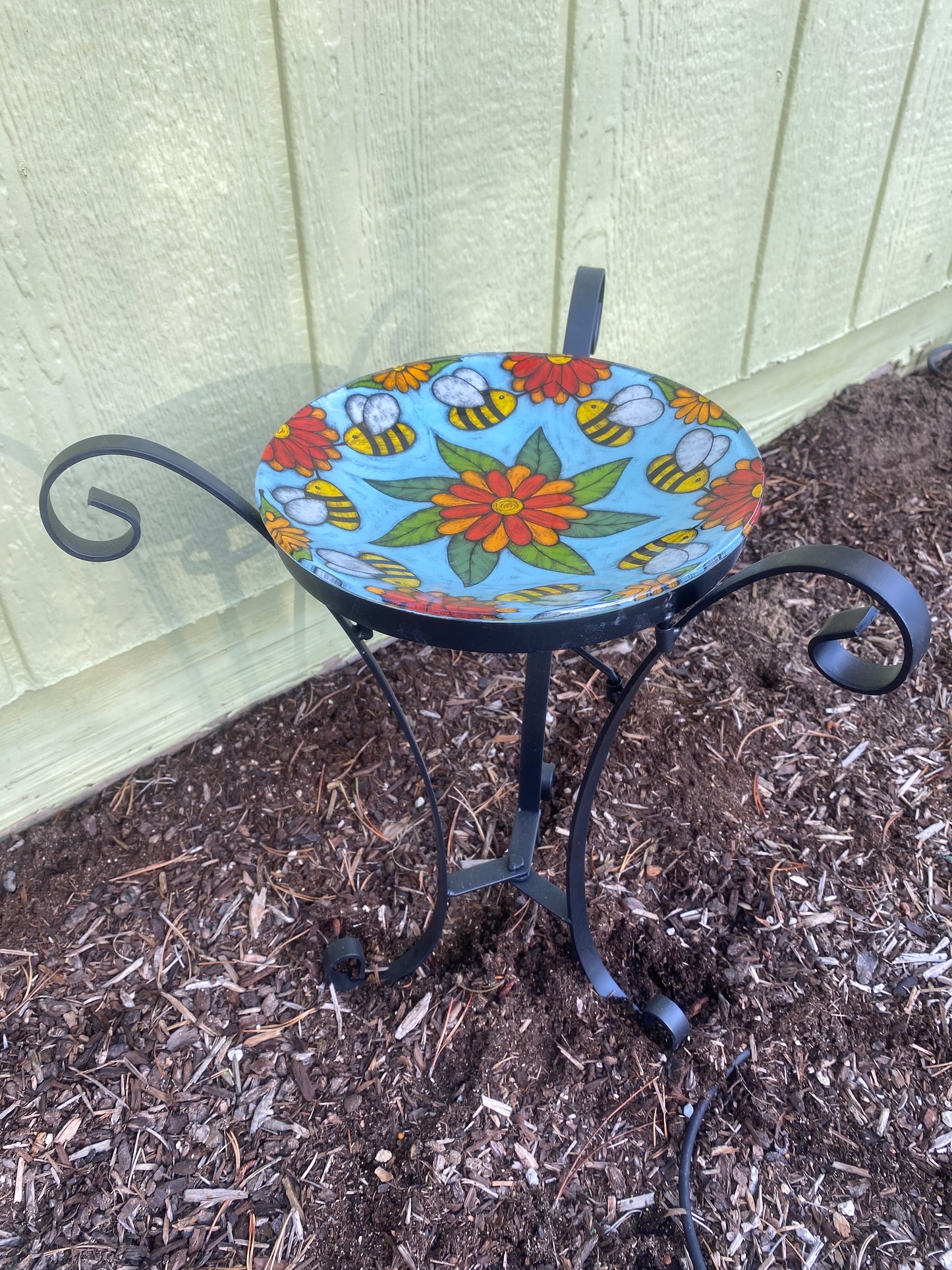 14" Bird/Bee/Butterfly Bath by Silly Dog Art Glass - Special Order