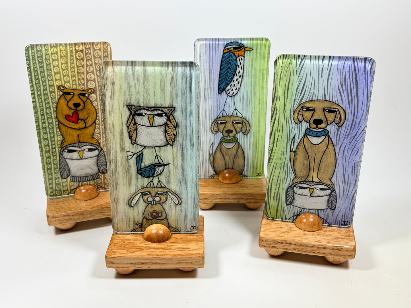 3x6 Tile with Wood Stand by Silly Dog Art Glass