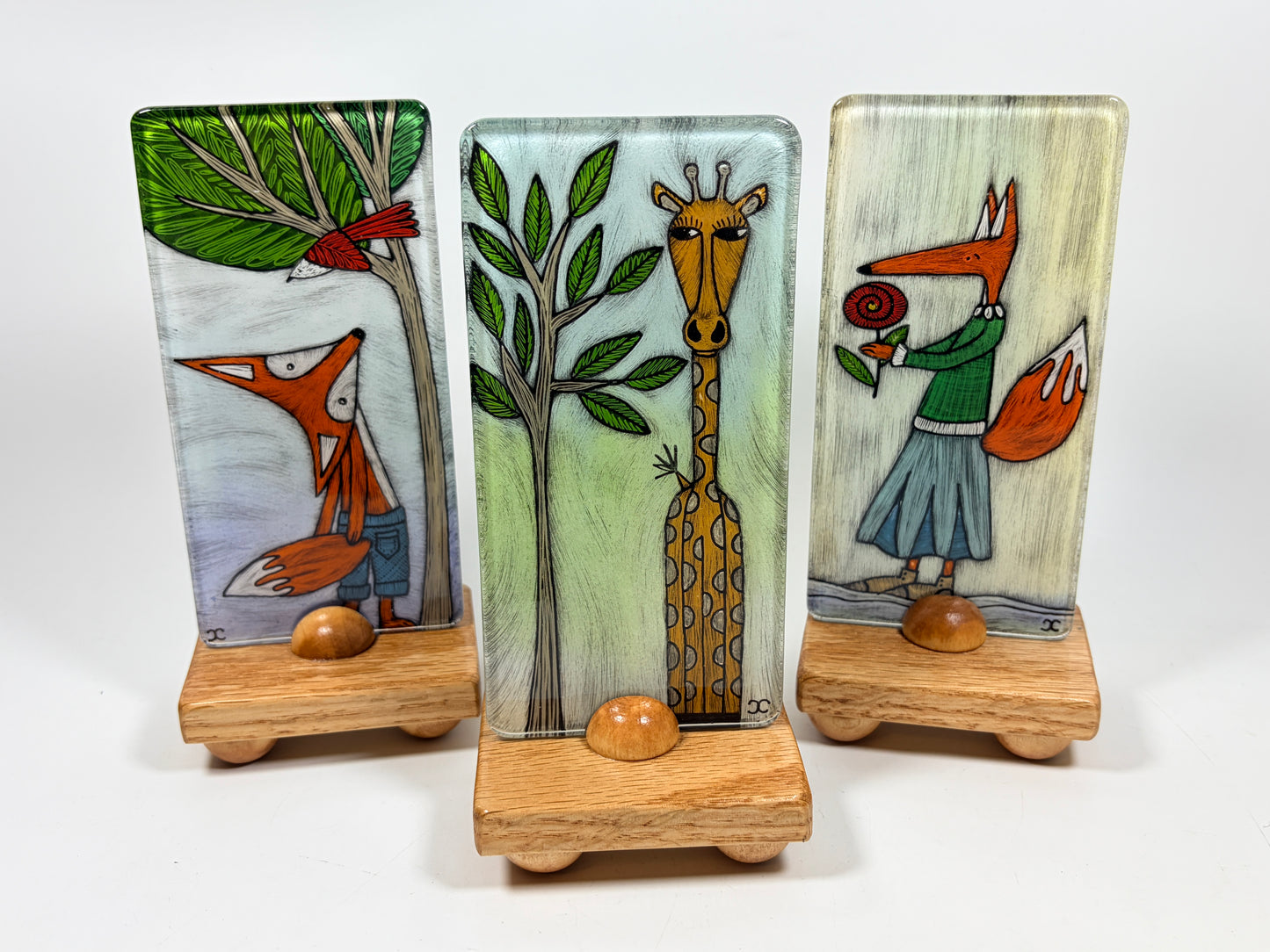 3x6 Tile with Wood Stand by Silly Dog Art Glass