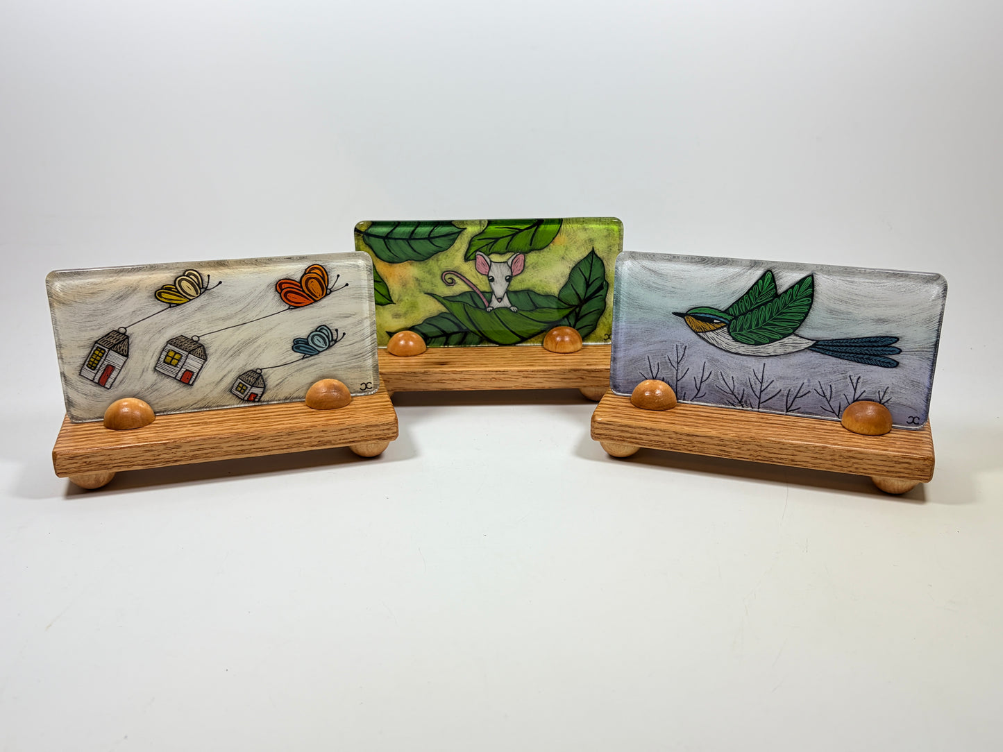 3x6 Tile with Wood Stand by Silly Dog Art Glass