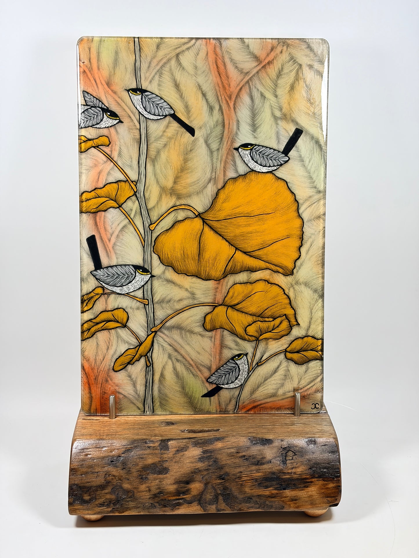 8x12 Tile with Wood Stand by Silly Dog Art Glass