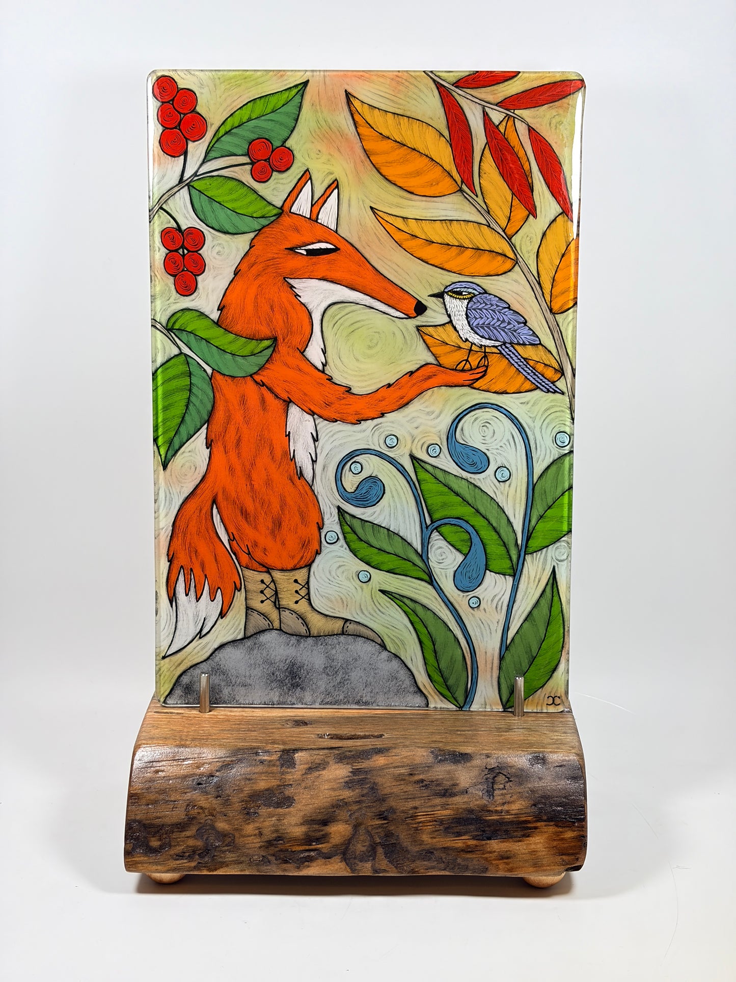 8x12 Tile with Wood Stand by Silly Dog Art Glass