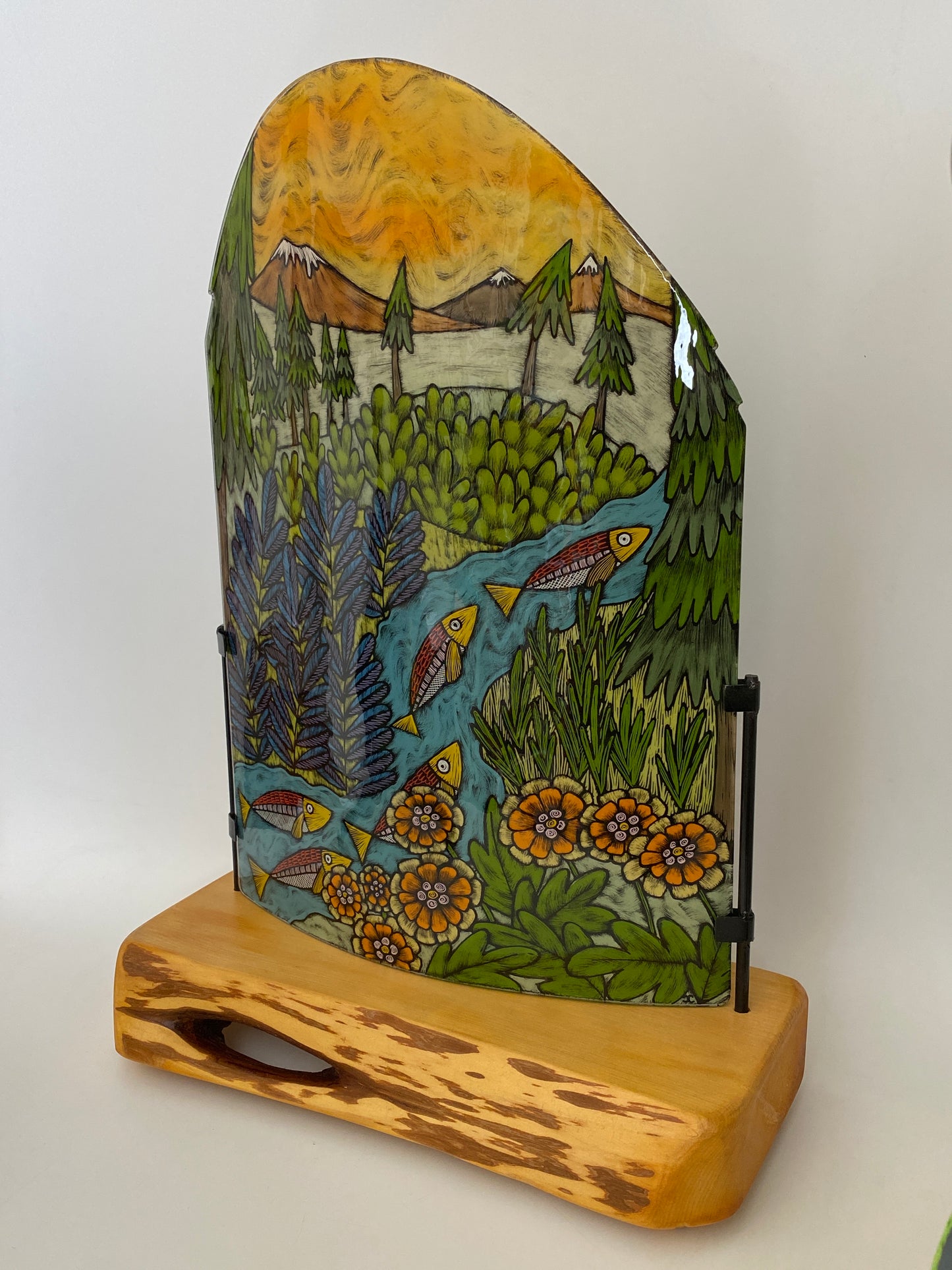Tangerine Skies, One-of-a-kind glass sculpture by Silly Dog Art Glass