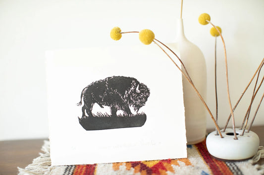 Little Buffalo - linocut Print by Kelsi Cross